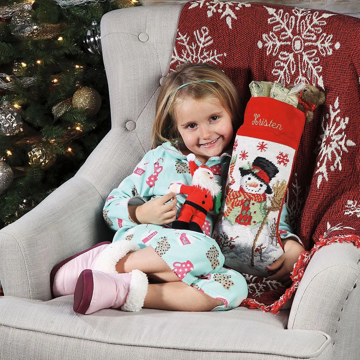 Snowman Heirloom Needlepoint Personalized Christmas Stocking