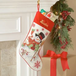 Snowman Heirloom Needlepoint Personalized Christmas Stocking