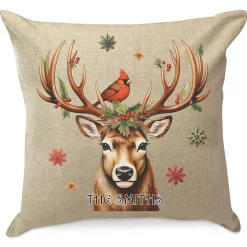 Stag with Cardinal Personalized Pillow
