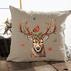 Stag with Cardinal Personalized Pillow