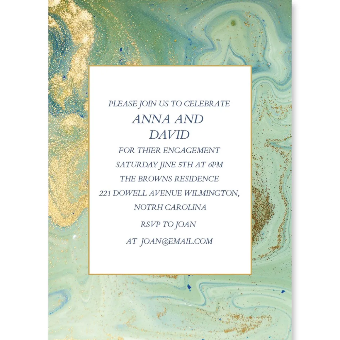 Teal and Gold Agate Personalized Invitations