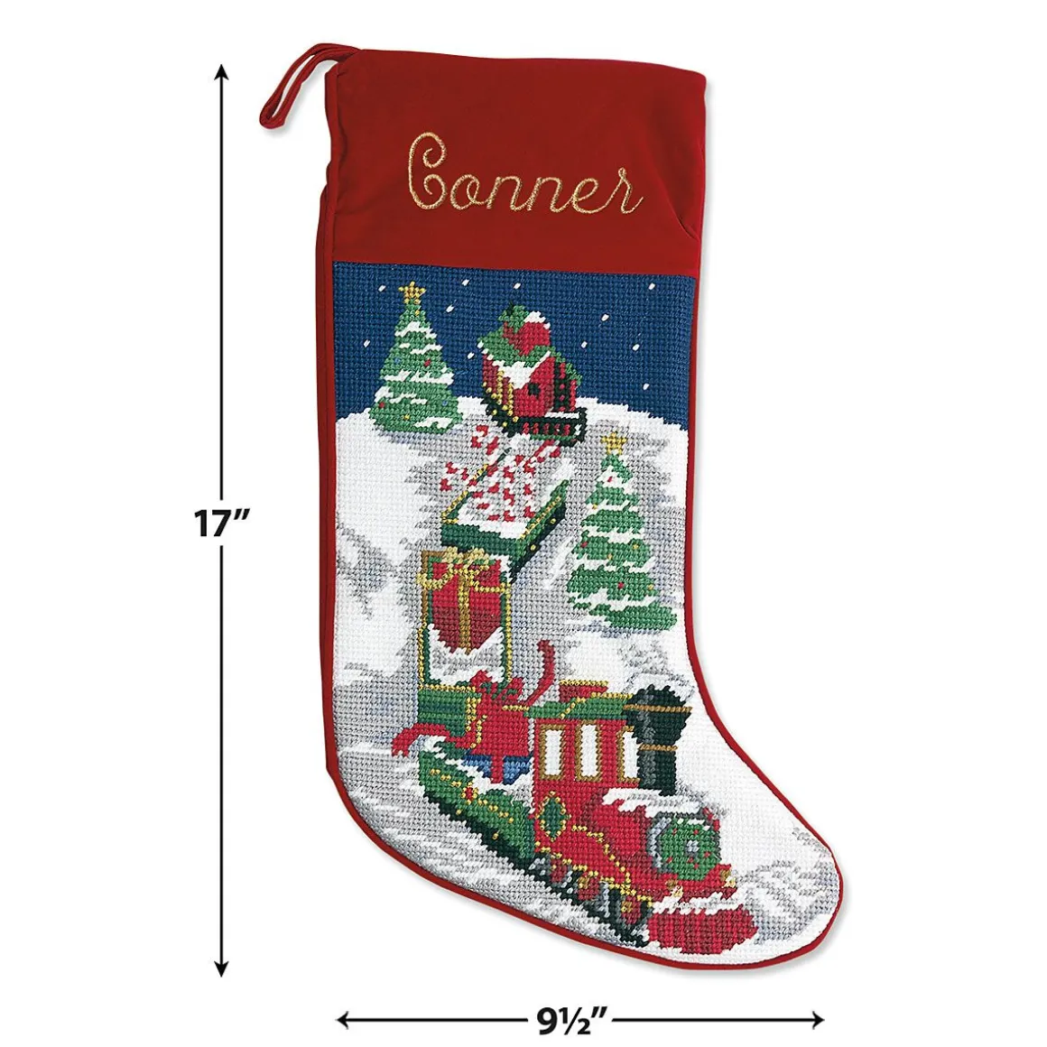 Train Heirloom Needlepoint Personalized Christmas Stocking