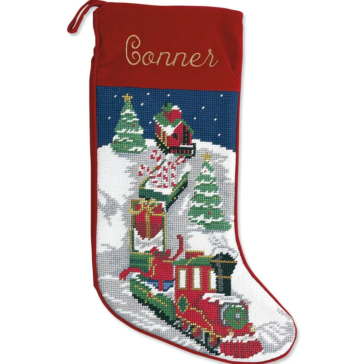 Train Heirloom Needlepoint Personalized Christmas Stocking