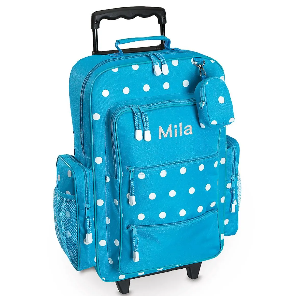 Turquoise Polka Dot 21" Personalized Rolling Luggage