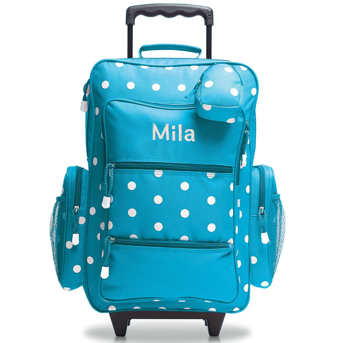 Turquoise Polka Dot 21" Personalized Rolling Luggage