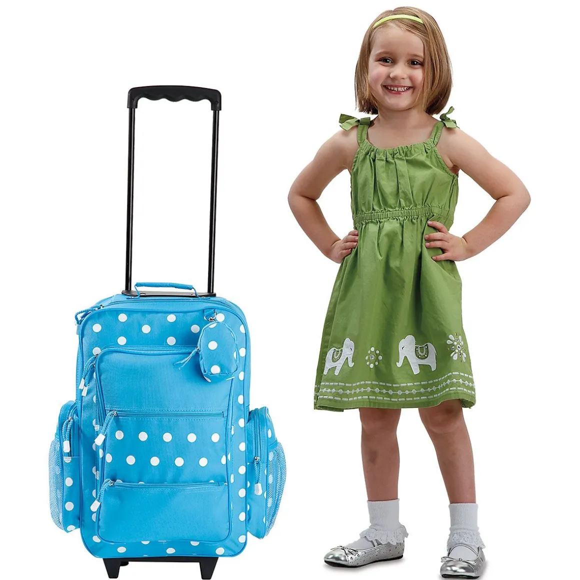 Turquoise Polka Dot 21" Personalized Rolling Luggage