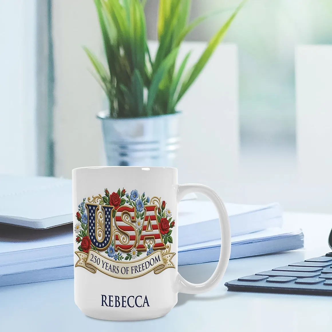 USA Floral Personalized Mug