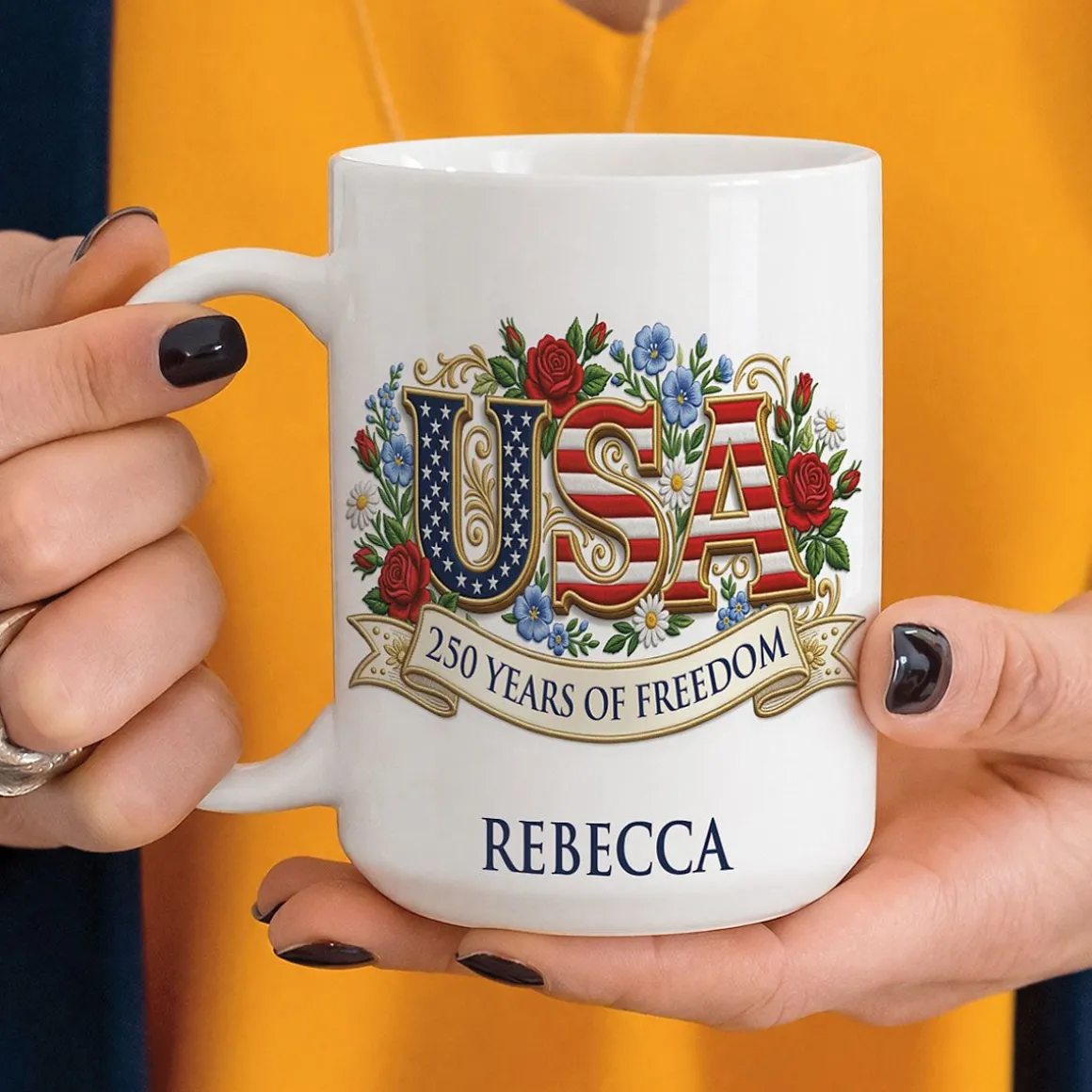 USA Floral Personalized Mug
