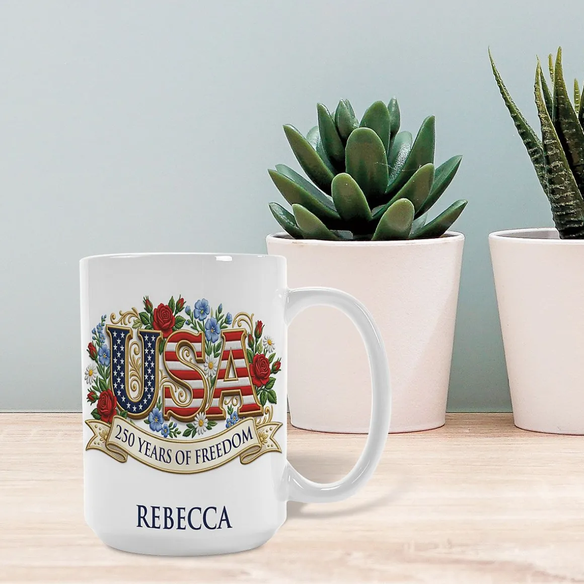 USA Floral Personalized Mug
