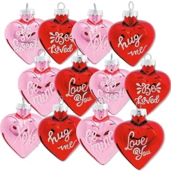 Valentines Glass Heart Glitter Word Ornaments