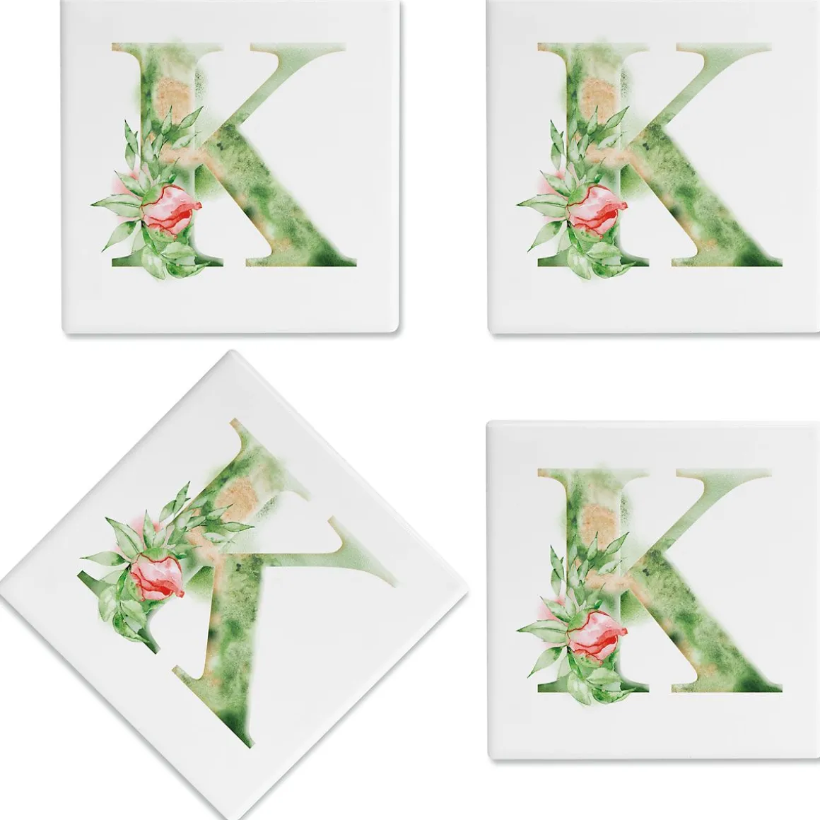 Watercolor Initial Personalized Ceramic Coasters