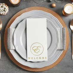 Welcome Circle Initial Foil Stamped Disposable Hand Towels