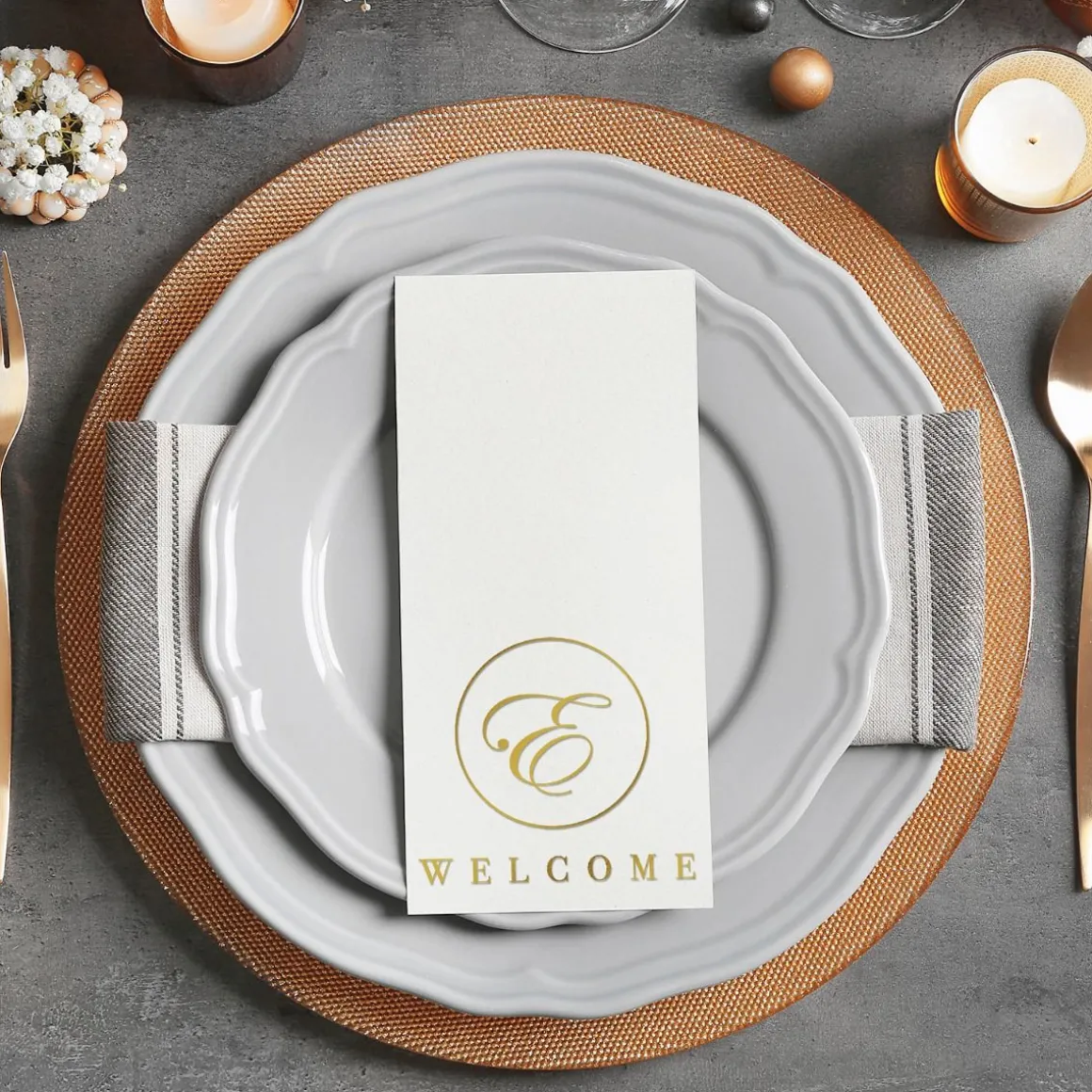 Welcome Circle Initial Foil Stamped Disposable Hand Towels