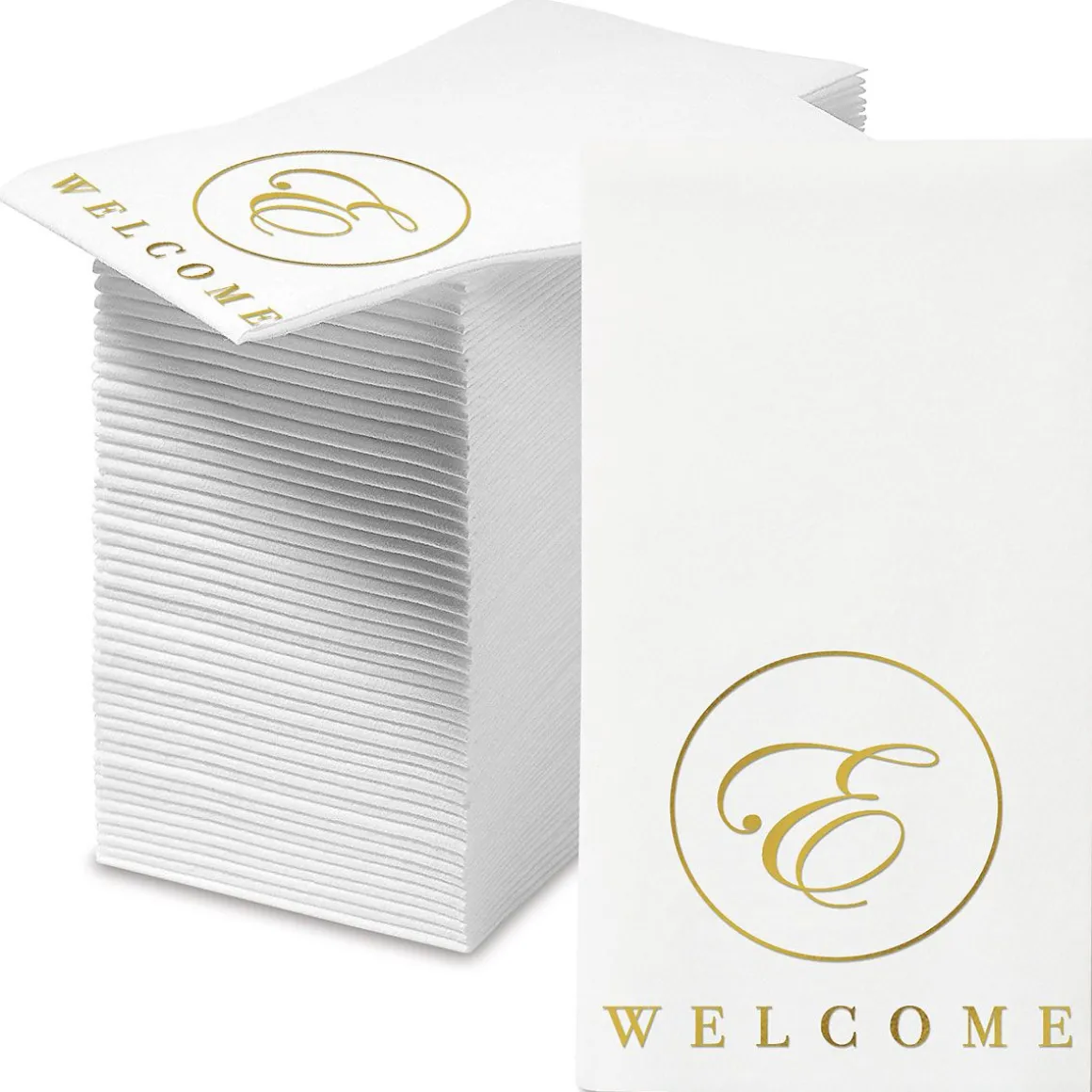 Welcome Circle Initial Foil Stamped Disposable Hand Towels