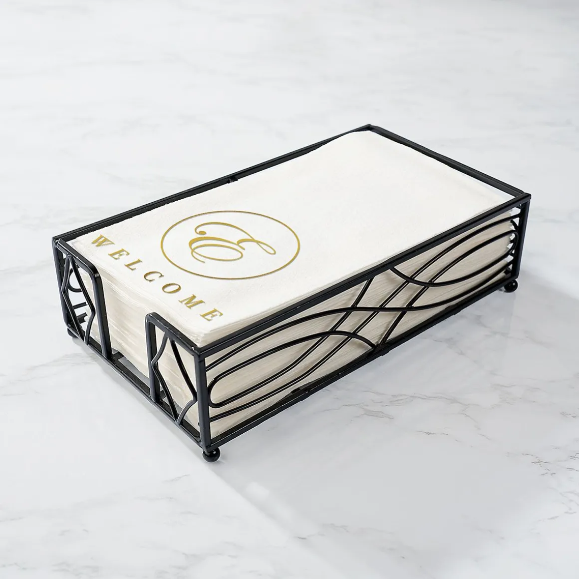 Welcome Circle Initial Foil Stamped Disposable Hand Towels