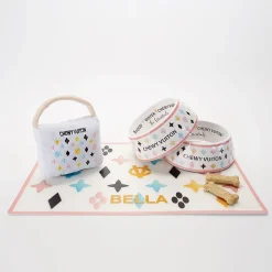 White Chewy Vuiton Handbag Pet Toy