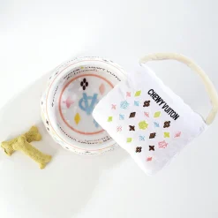 White Chewy Vuiton Pet Bowl