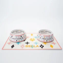White Chewy Vuiton Pet Bowl
