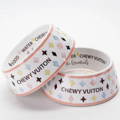 White Chewy Vuiton Pet Bowl