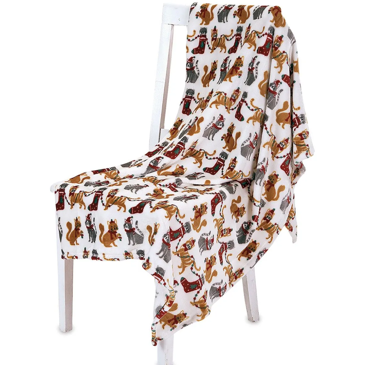 White Christmas Cats Plush Throw