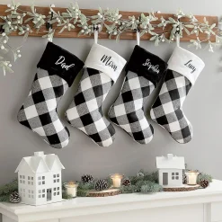 White Cuff Black and White Checker Personalized Christmas Stocking
