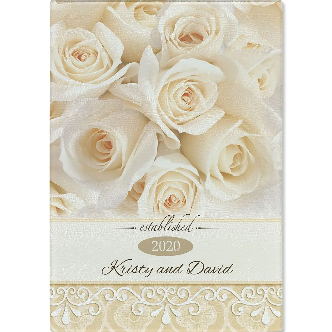 White Floral Personalized Glass Cutting Board