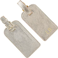 White Gold Leather Personalized Luggage Tag