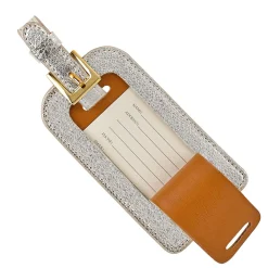 White Gold Leather Personalized Luggage Tag