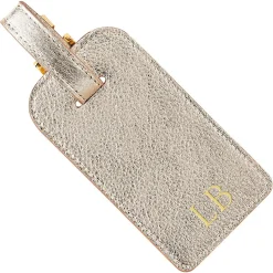 White Gold Leather Personalized Luggage Tag