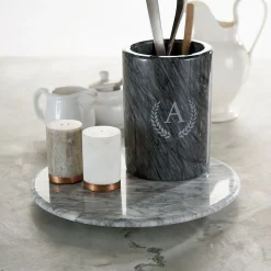 White Marble Monogrammed Lazy Susan
