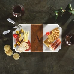 White Marble & Wood Serving Board with Initial
