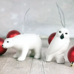 White Polar Bear & Owl Ceramic Ornaments