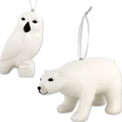 White Polar Bear & Owl Ceramic Ornaments
