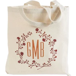 Wreath with Monogram Canvas Tote Bag